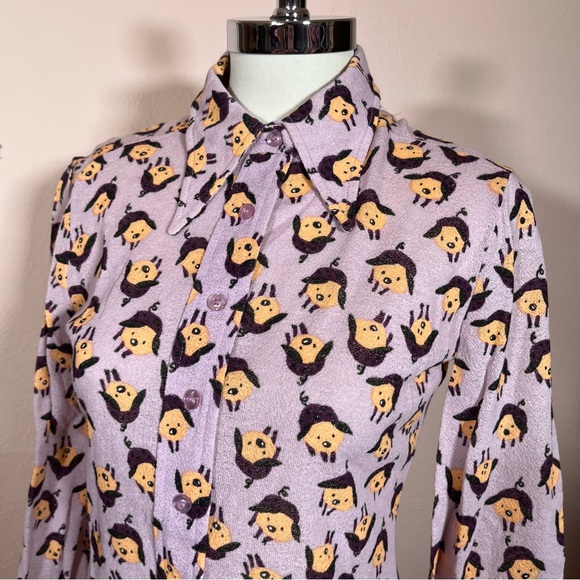 Vintage 60 '70 Mod MCM the red Eye Pig Print Lavender Dagger collar Shirt - Picture 9 of 16